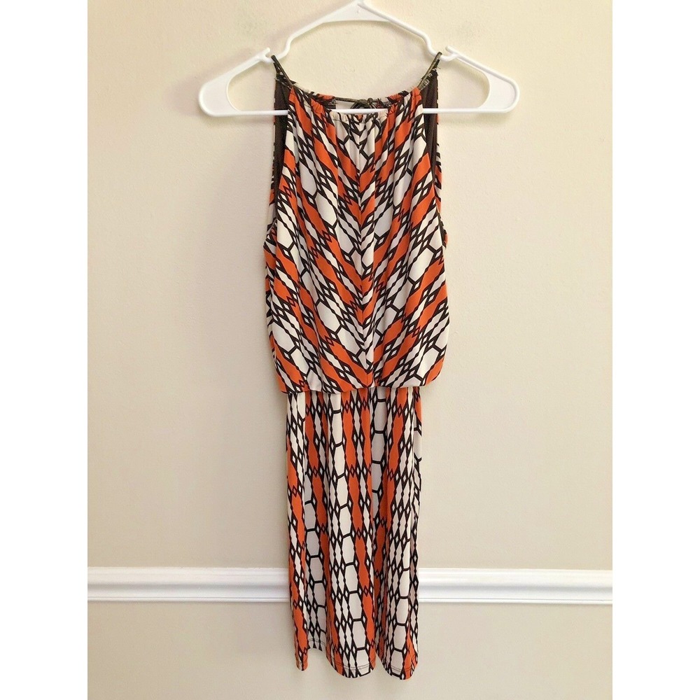 Amadi Anthropologie Orange Brown‎ Cinch Drop Waist Dress Retro Maximalist Chic S